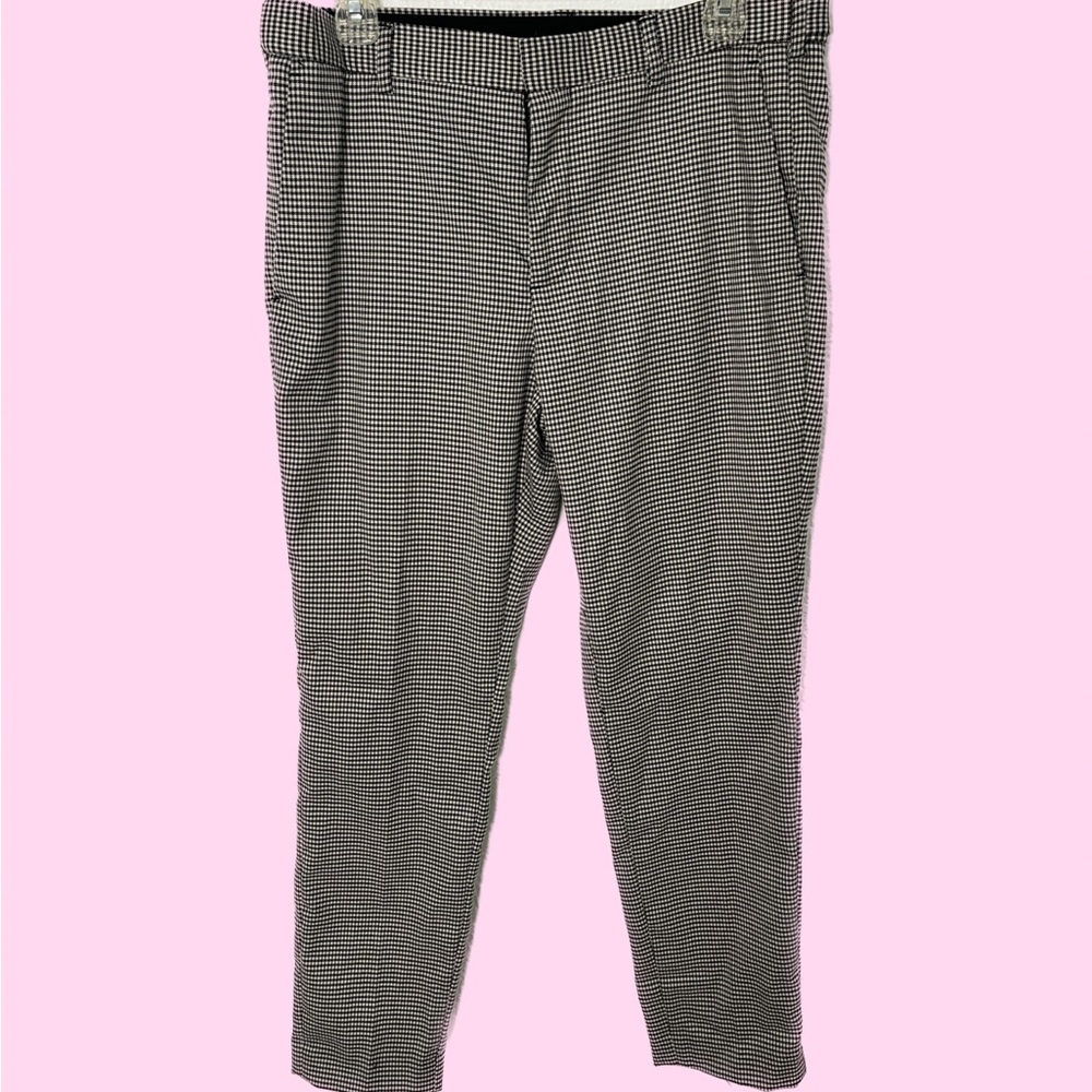 Plaid black and white skinny fit slacks